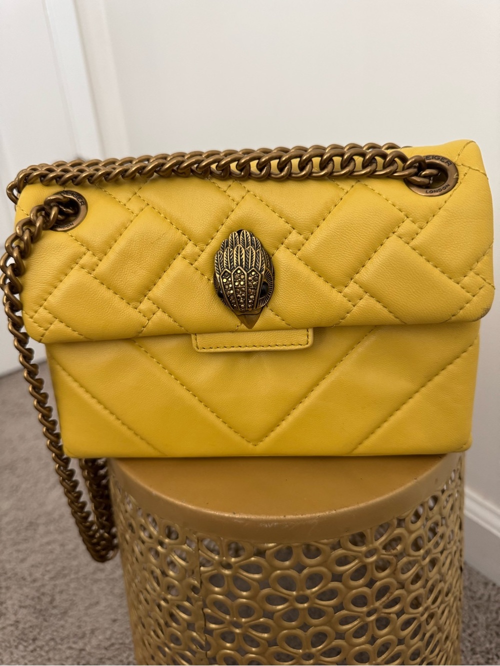 Yellow Quilted Kurt Geiger Mini-Kensington Bag - Picture 2 of 6